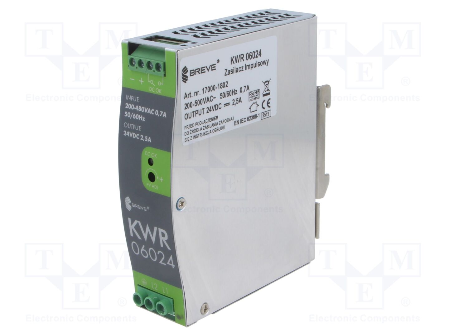 BREVE TUFVASSONS KWR-6024 DIN-kiskoon asennettava kytkentävirtalähde 60W