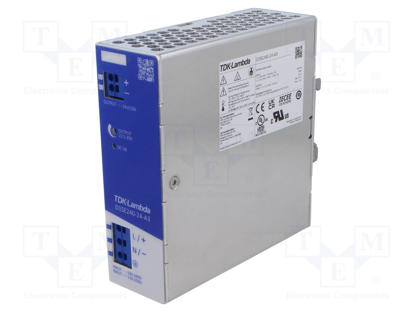 TDK-LAMBDA D1SE240-24-A3 DIN-kiskolle asennettava kytkentävirtalähde 240W 24VDC