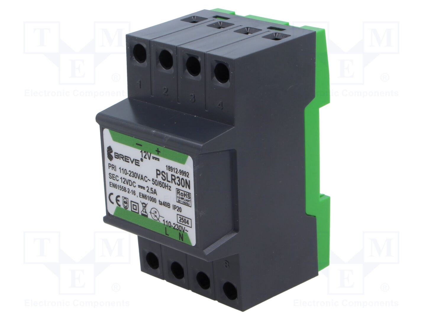 BREVE TUFVASSONS PSLR-30N-12 DIN-kiskoon asennettava kytkentävirtalähde 30W 12VDC