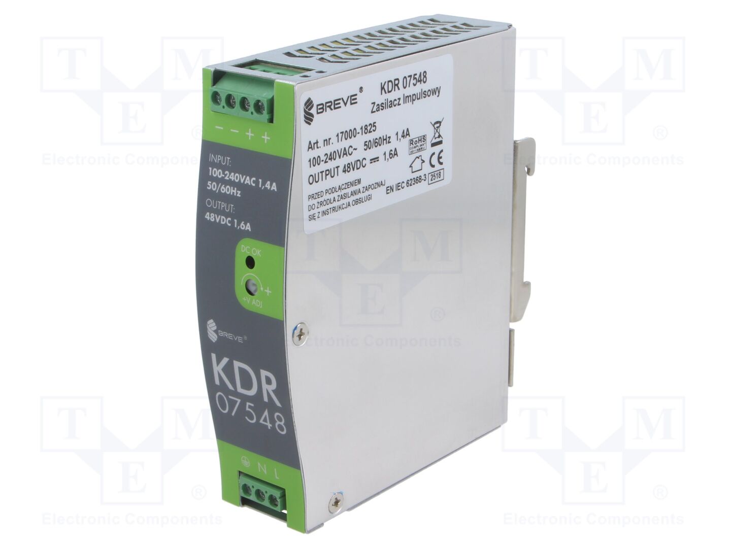 BREVE TUFVASSONS KDR-7548 Kytkentäsähköinen DIN-kiskoon asennettava virtalähde 75W