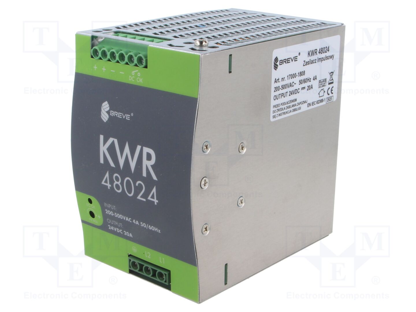 BREVE TUFVASSONS KWR-48024 DIN-kiskoon asennettava kytkentäsähkönsyöttö 480W