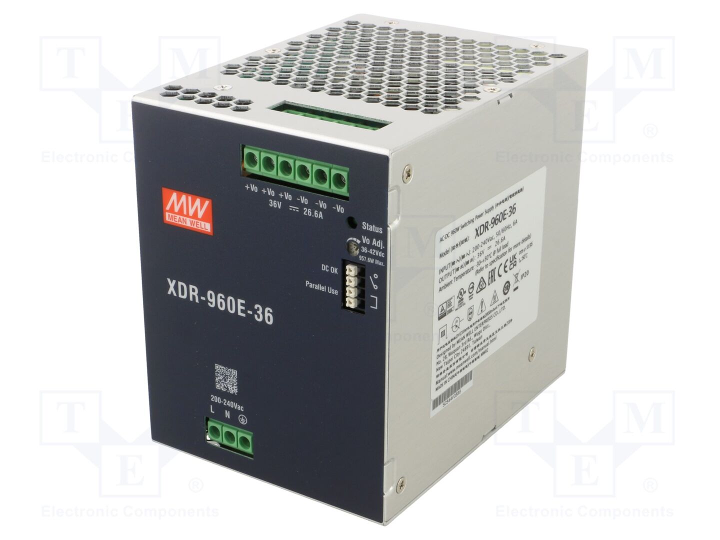 MEAN WELL XDR-960E-36 DIN-kiskoon asennettava kytkentäsähkönsyöttö 960W 36VDC