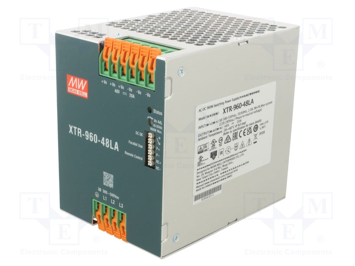 MEAN WELL XTR-960-48LA DIN-kiskoon asennettava kytkentäsähkönsyöttö 960W 48VDC