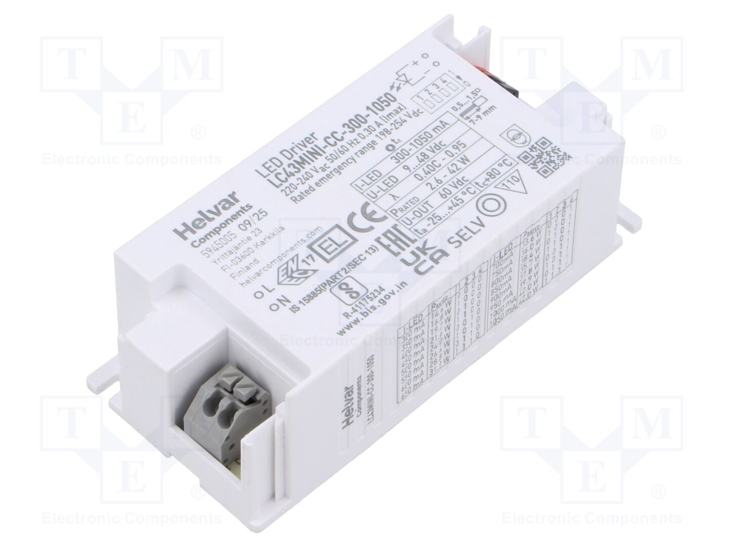 HELVAR LC 43 MINI-CC-300-1050 LED-virtalähde 42W 9-48VDC 350mA-1.05A