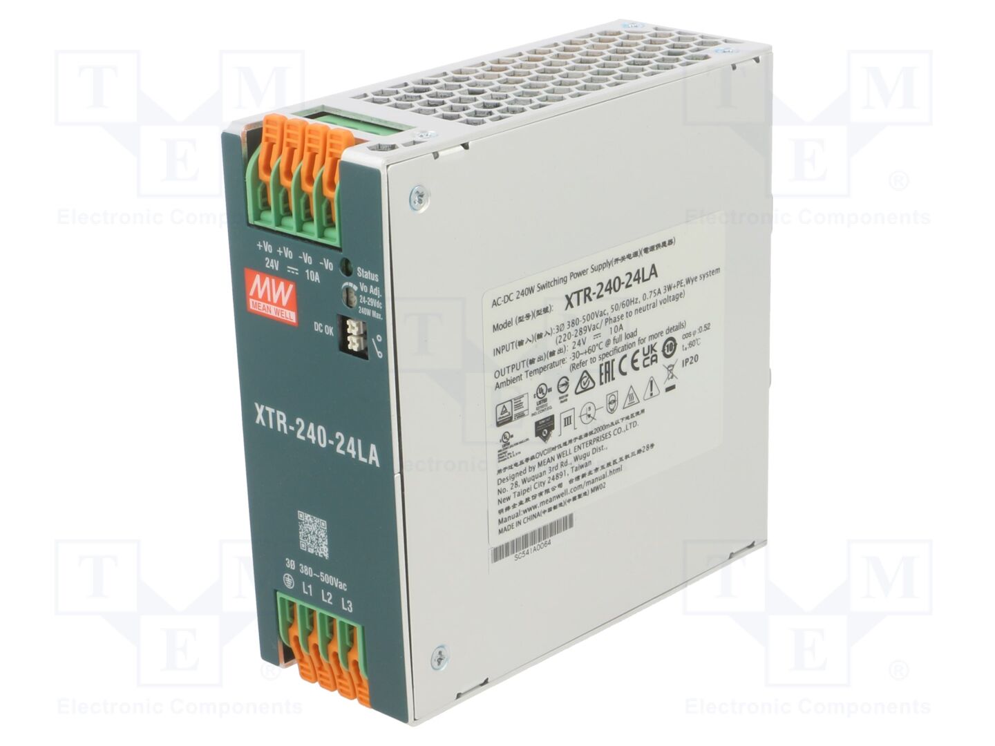 MEAN WELL XTR-240-24LA DIN-kiskokiinnitteinen kytkentävirtalähde 240W 24VDC