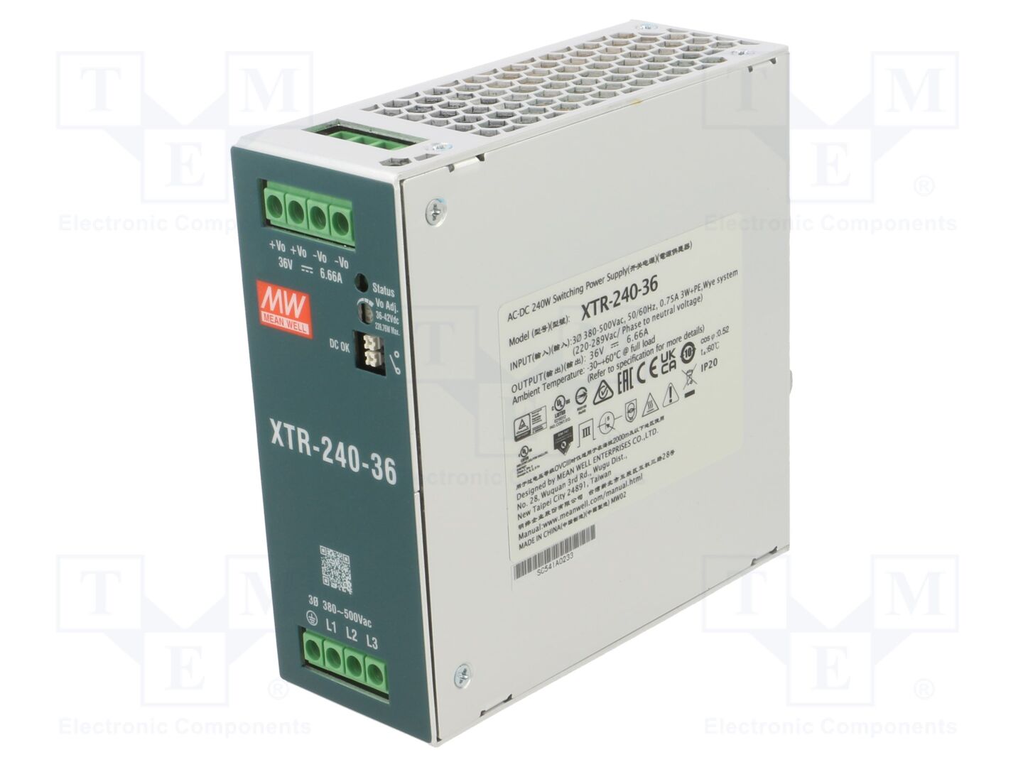 MEAN WELL XTR-240-36 DIN-kiskoon asennettava kytkentävirtalähde 240W 36VDC