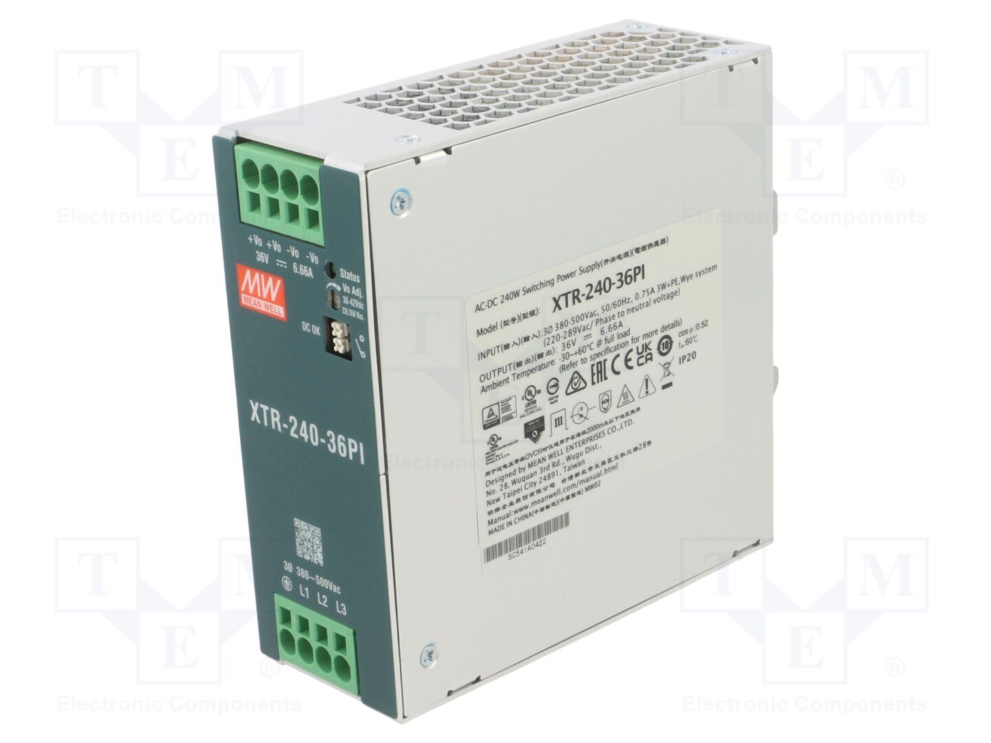 MEAN WELL XTR-240-36PI DIN-kiskoon asennettava kytkentävirtalähde 240W 36VDC