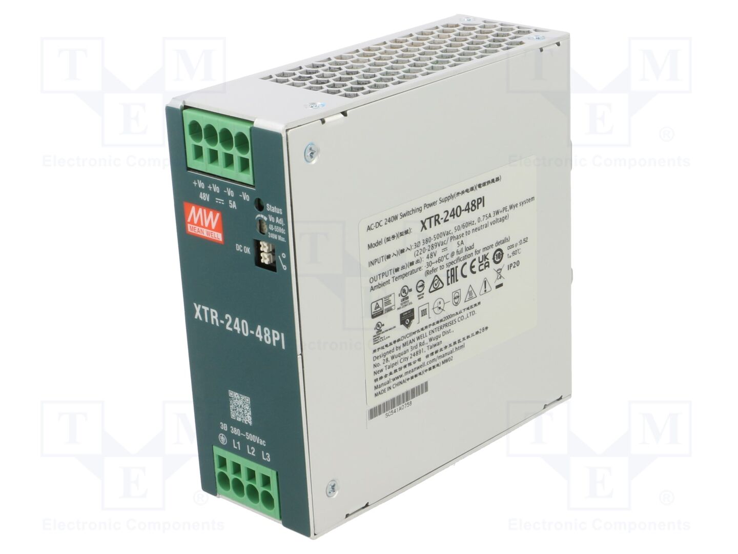 MEAN WELL XTR-240-48PI DIN-kiskoon asennettava kytkentäsähkönsyöttö 240W 48VDC