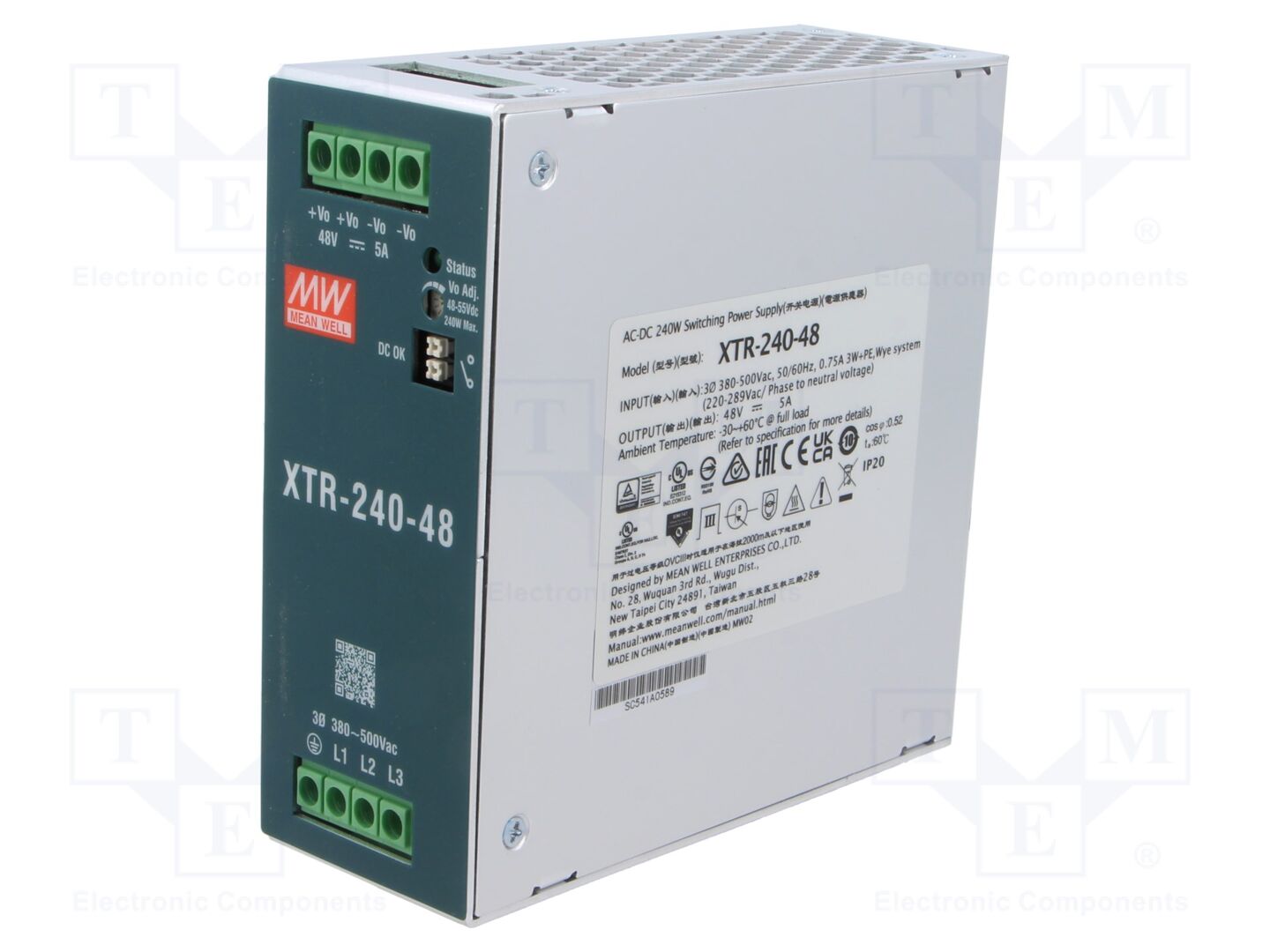 MEAN WELL XTR-240-48 DIN-kiskoon asennettava kytkentäsähkölaite 240W 48VDC