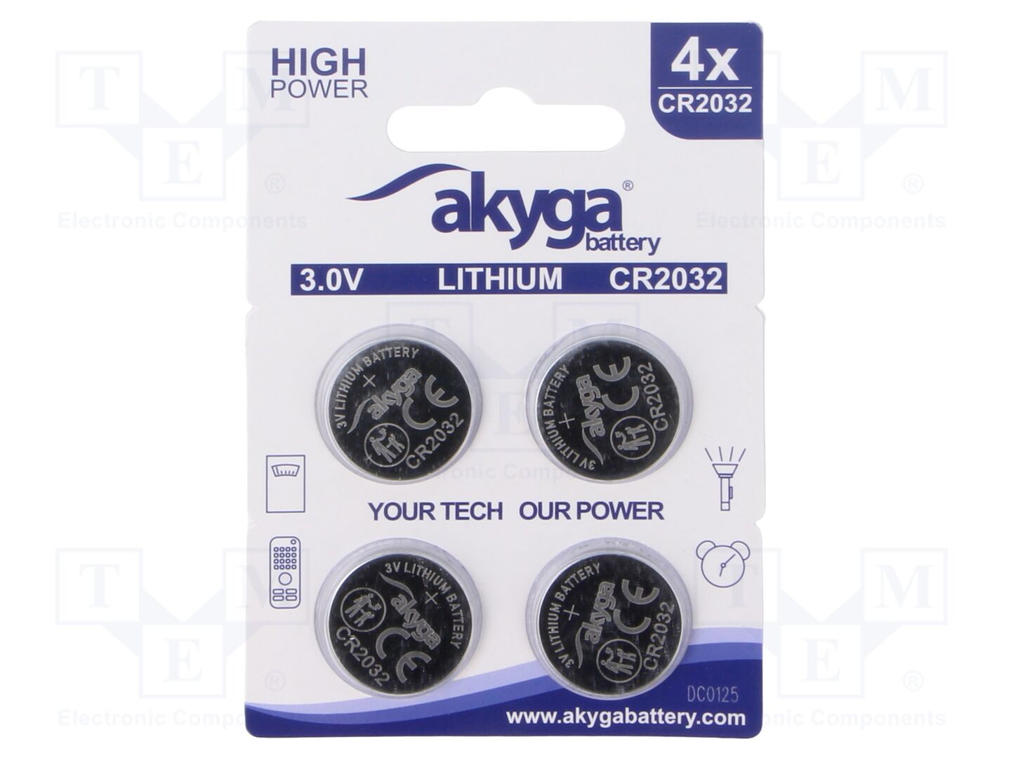 AKYGA BATTERY BAT-CR2032/A-B4 Litiumparisto 3V (50 kpl erä)
