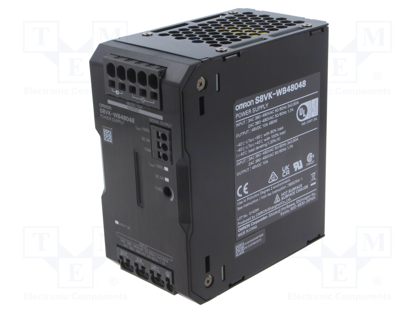 OMRON S8VK-WB48048 DIN-kiskoon asennettava kytkentäsähkönsyöttö 480W 48VDC