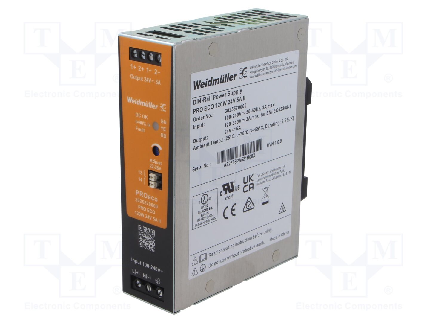WEIDMÜLLER PROECO-120W-24V DIN-kiskoon asennettava kytkentävirtalähde 120W 24VDC 5A