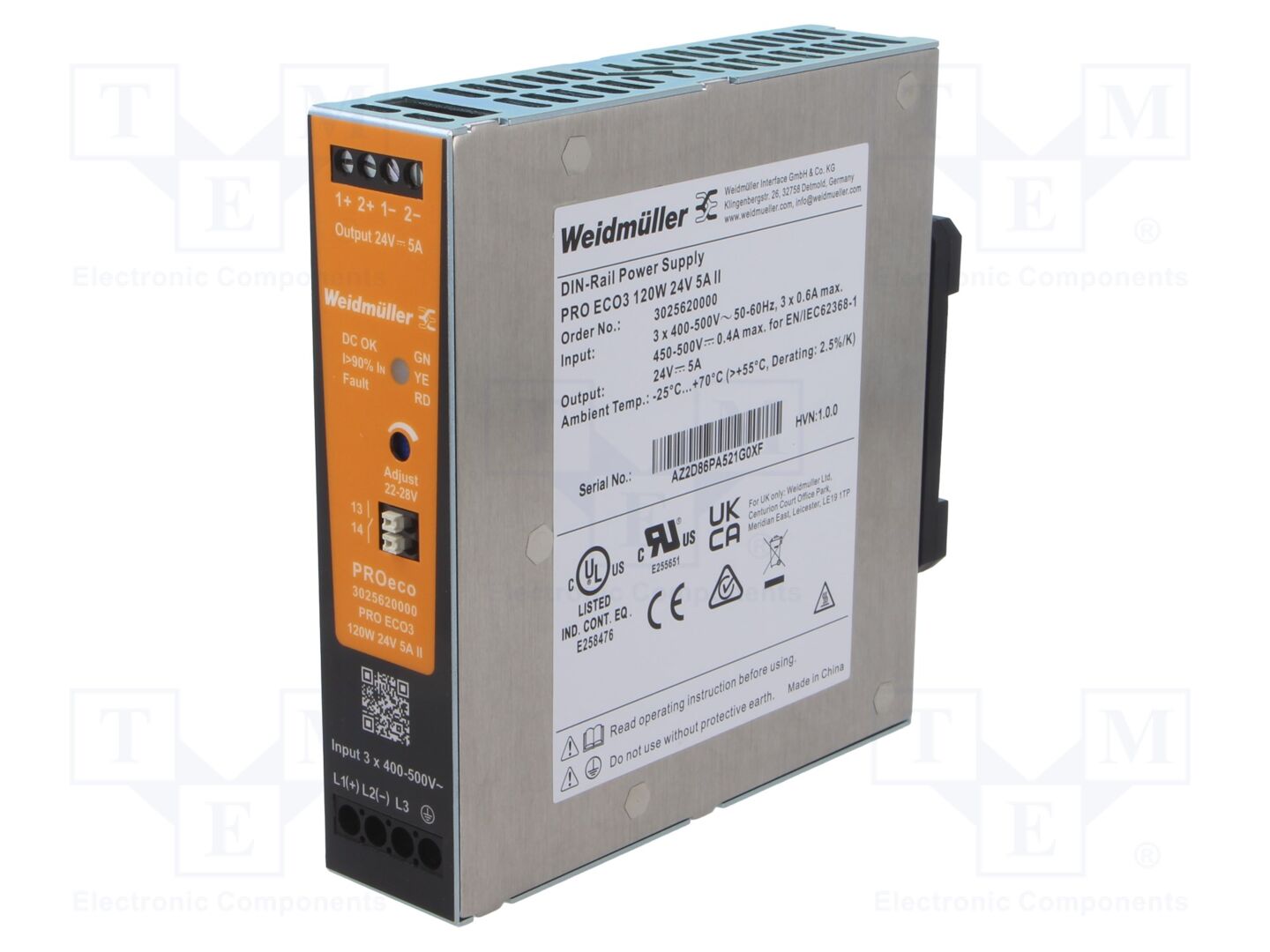WEIDMÜLLER PROECO3-120W-24V DIN-kiskoon asennettava kytkentävirtalähde 120W 24VDC