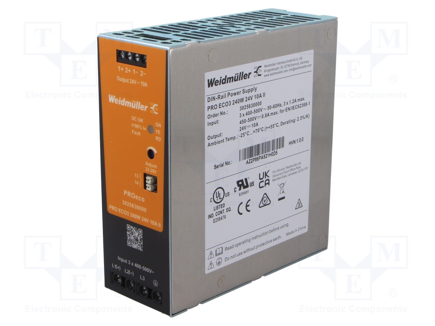 WEIDMÜLLER PROECO3-240W-24V DIN-kiskoon asennettava kytkentäsähkölaite 240W 24VDC
