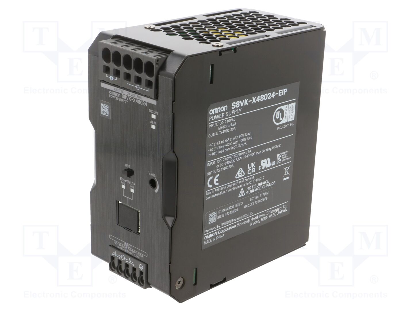 OMRON S8VK-X48024-EIP Kytkinmuuntaja DIN-kiskoon 480W 24VDC 20A