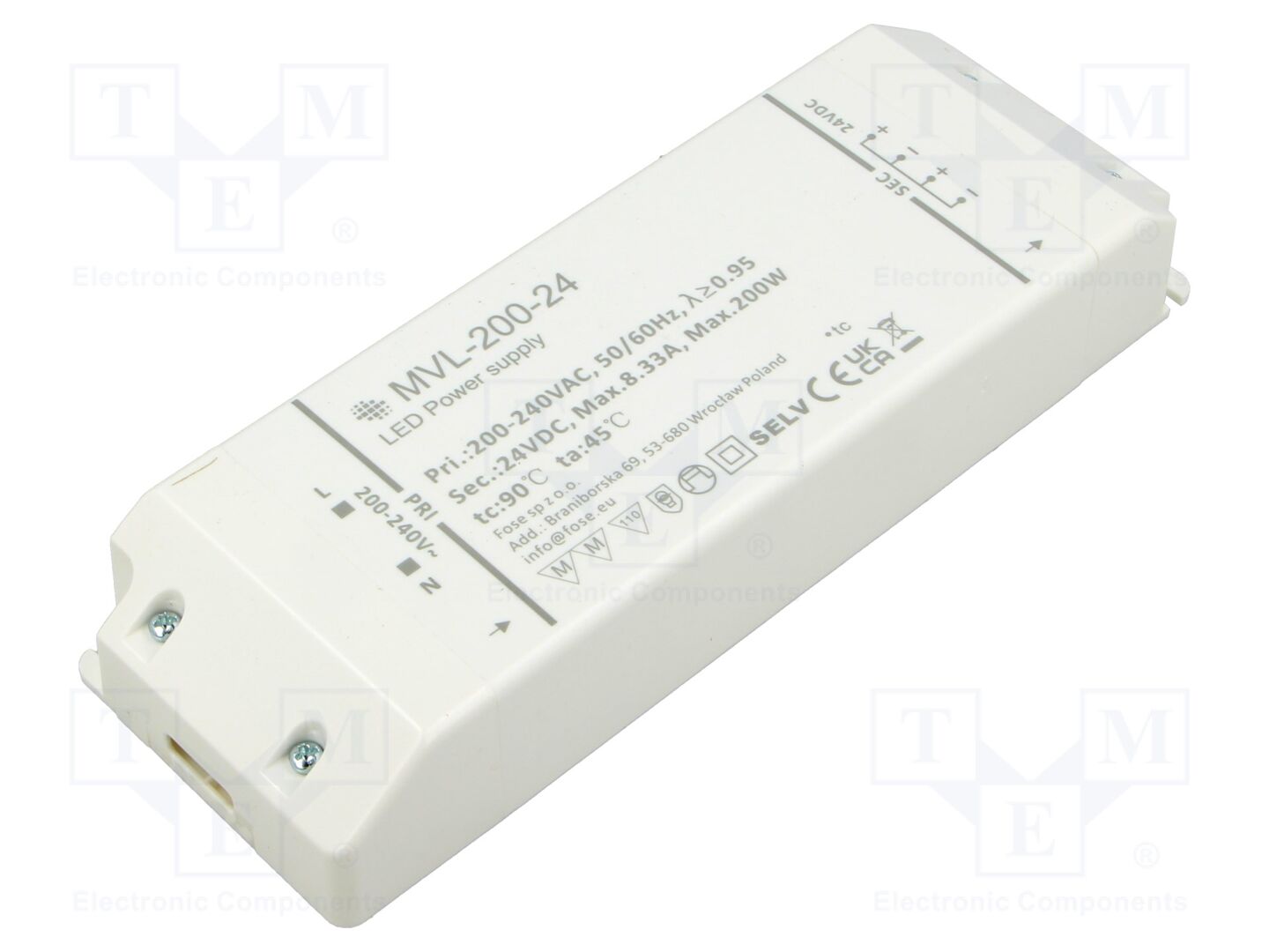 FOSE MVL-200-24 LED-verkkolaite 200W 24VDC 8,33A IP20