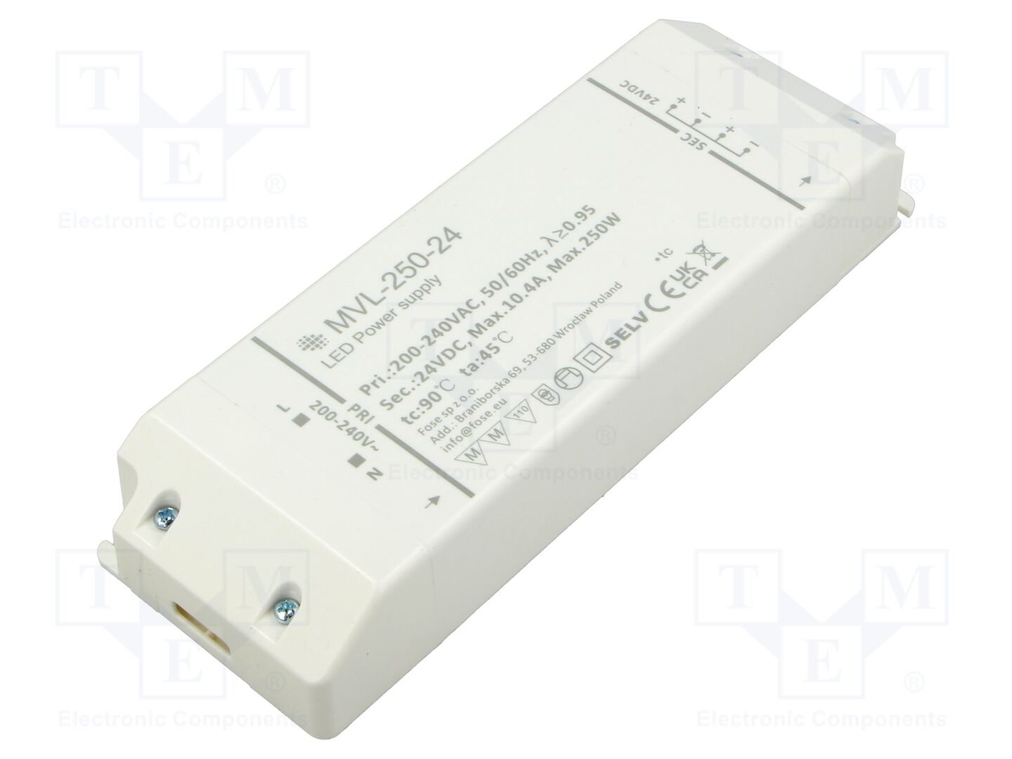 FOSE MVL-250-24 LED-virtalähde 250W 24VDC 10.4A IP20