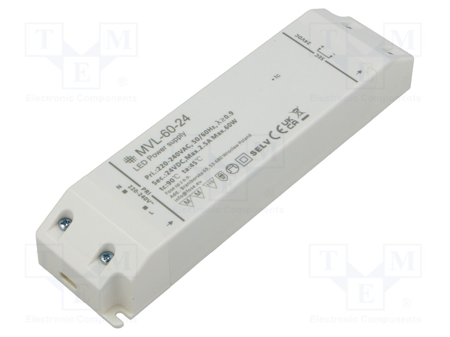 FOSE MVL-60-24 LED-virtalähde 60W 24VDC IP20