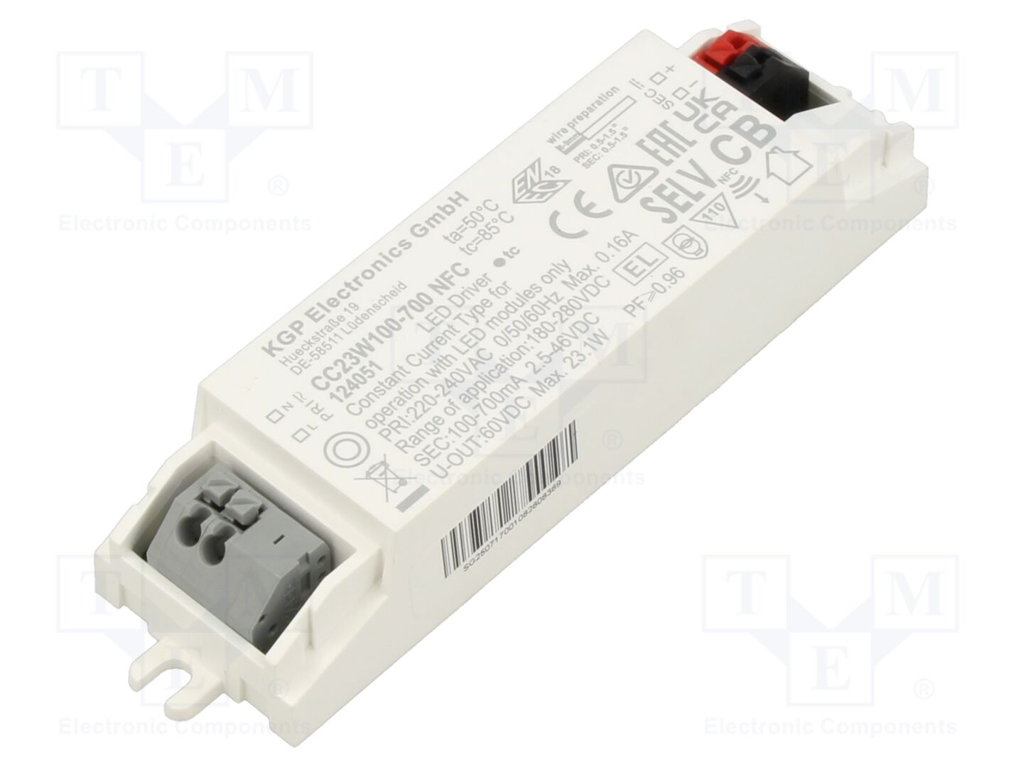 KGP ELECTRONICS CC23W100-700-NFC LED-virtalähde 23W 2.5-46VDC 100-700mA