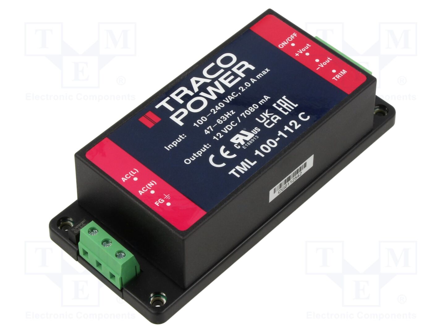 TRACO POWER TML100-112C Sisäänrakennettu kytkentäsähkönsyöttö 85W 12VDC