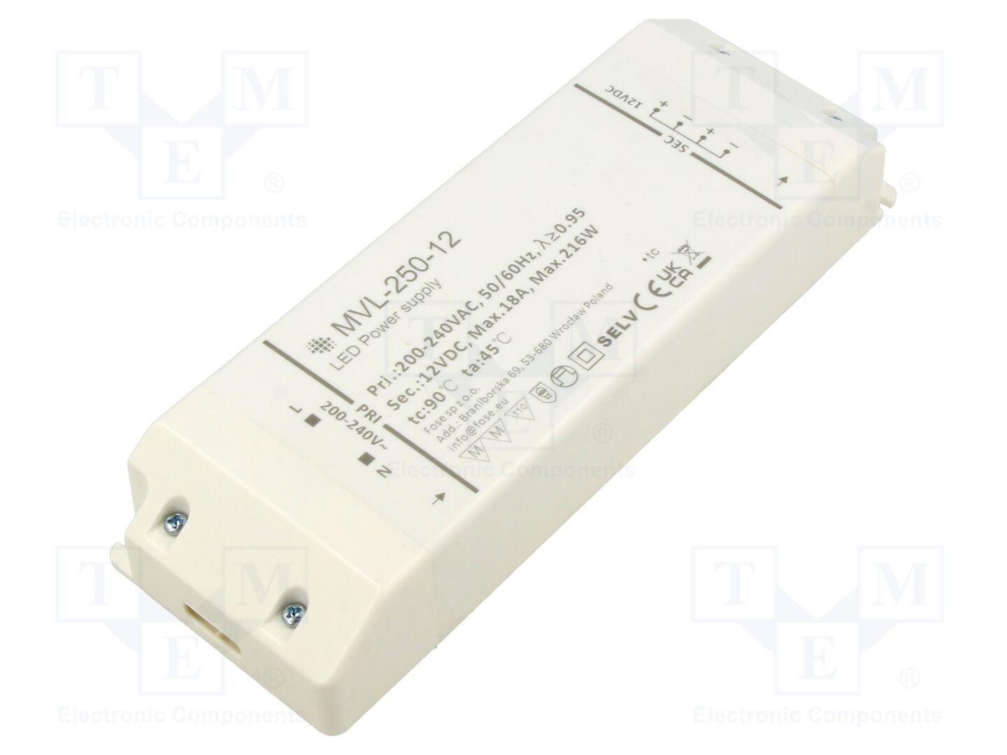 FOSE MVL-250-12 LED-virtalähde 216W IP20