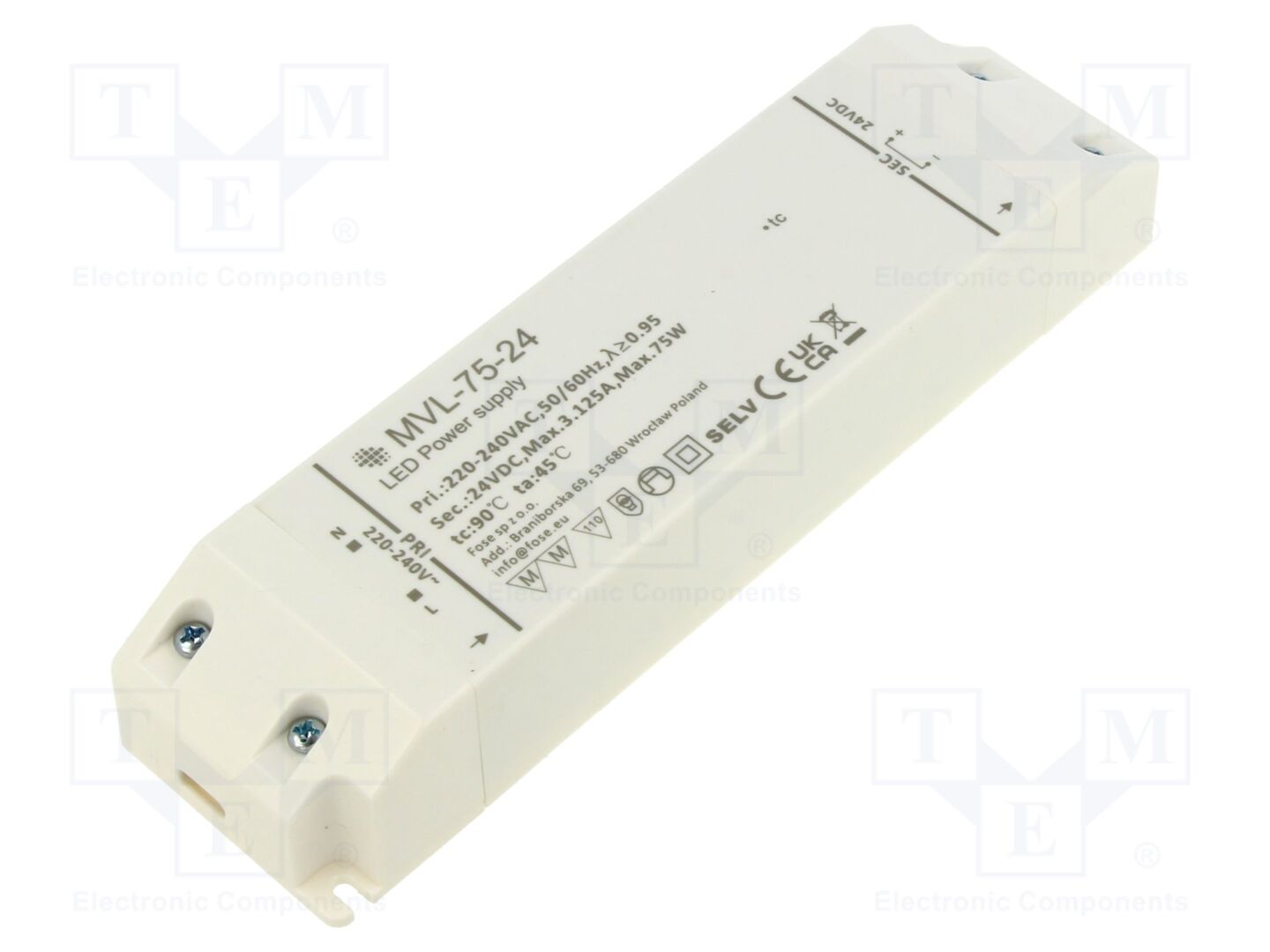 FOSE MVL-75-24 LED-virtalähde 75W IP20