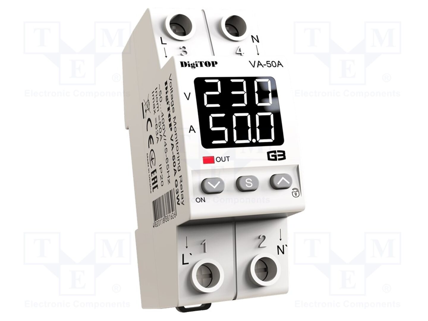 DIGITOP ELECTRIC VA-50A-G3W Valvontarele AC current,undervoltage,overvoltage