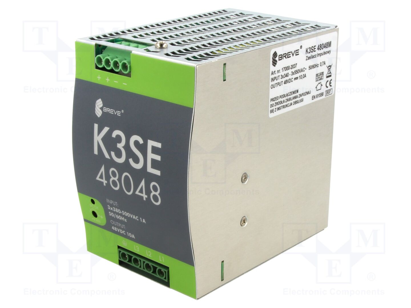 BREVE TUFVASSONS K3SE-48048 DIN-kiskoon asennettava kytkentävirtalähde 480W 48VDC