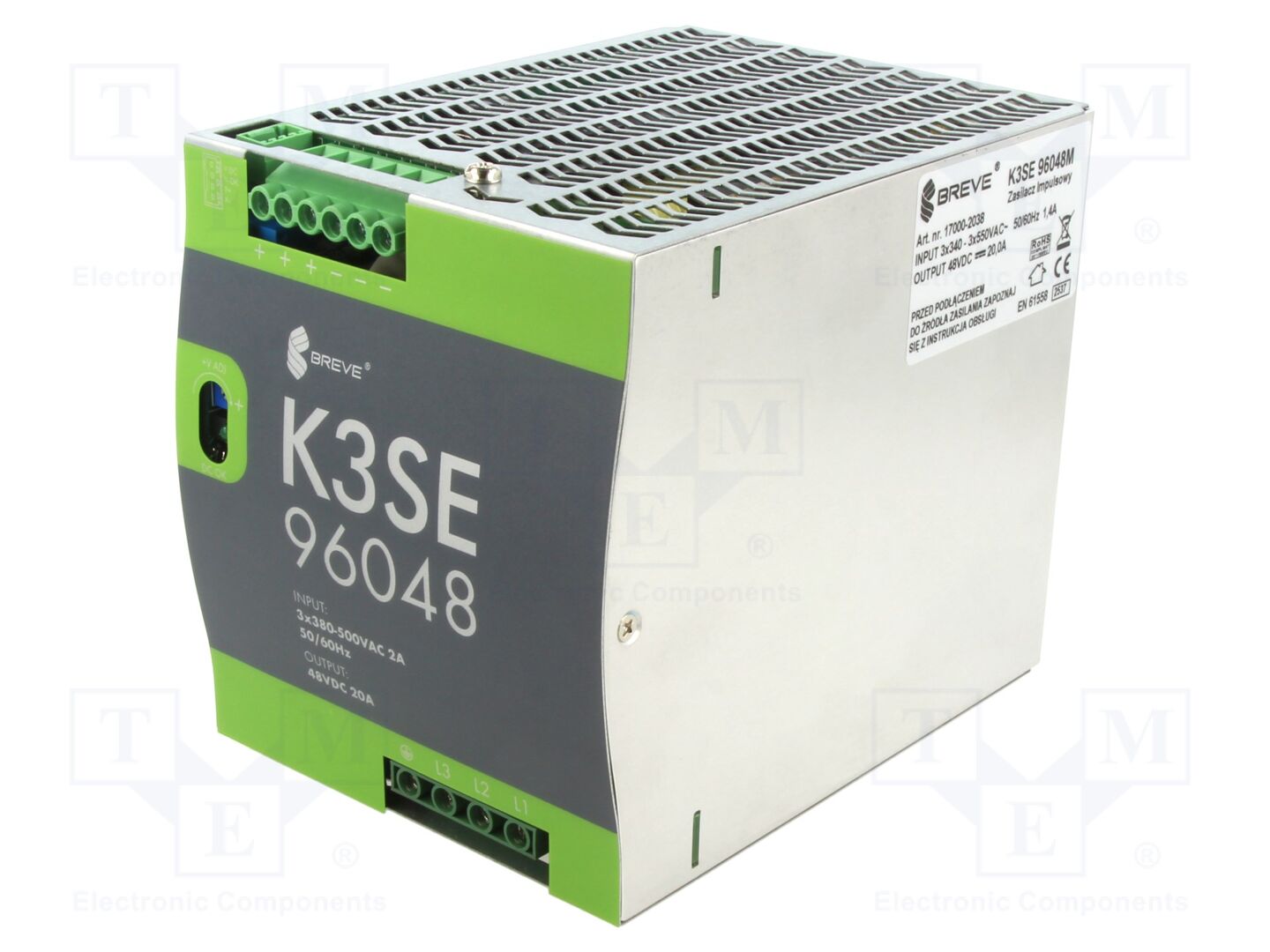 BREVE TUFVASSONS K3SE-96048 DIN-kiskoon asennettava kytkentäsähkölaite 960W 24VDC 20A