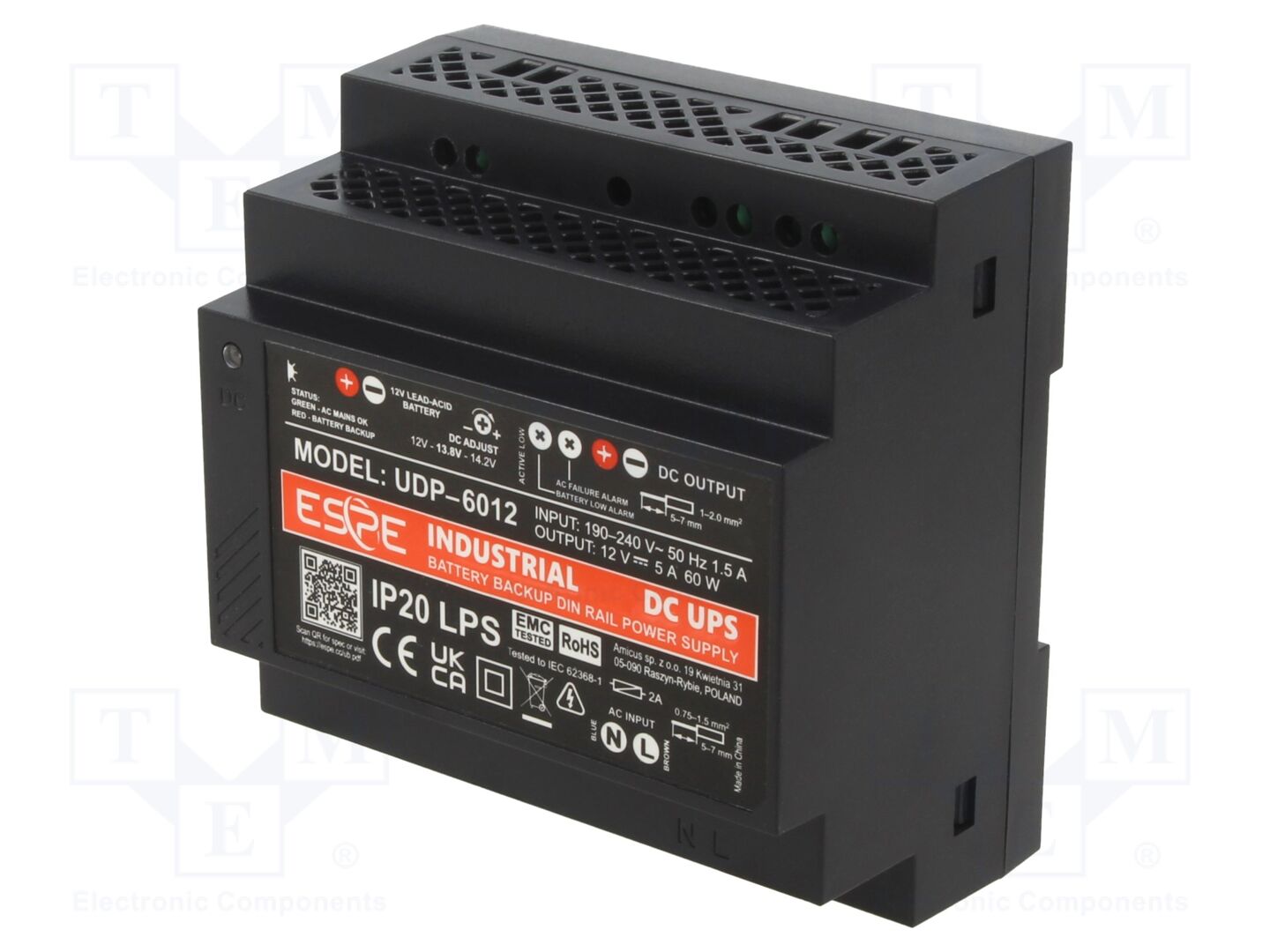 ESPE UDP-6012 DIN-kiskoon asennettava puskurivirtalähde 12VDC 5A