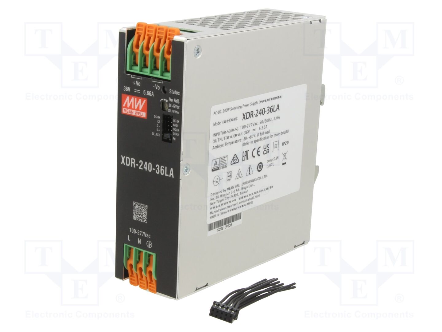 MEAN WELL XDR-240-36LA DIN-kiskoon asennettava kytkentäsähkönsyöttö 240W 36VDC