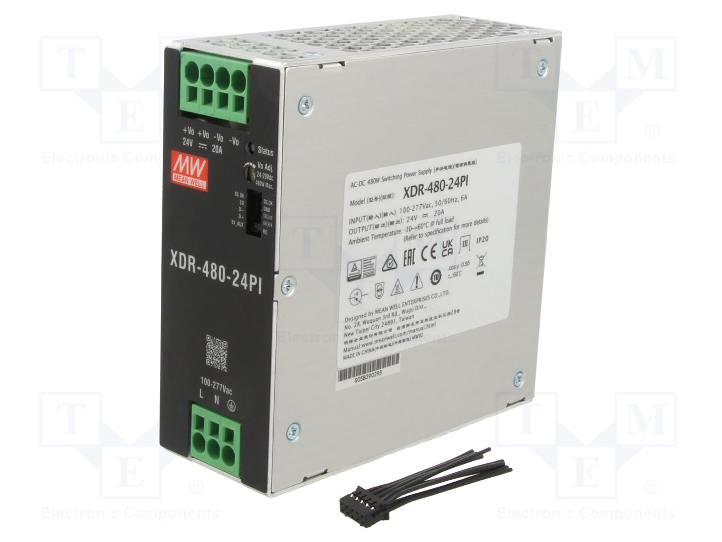 MEAN WELL XDR-480-24PI DIN-kiskokytketty kytkentävirtalähde 480W 24VDC