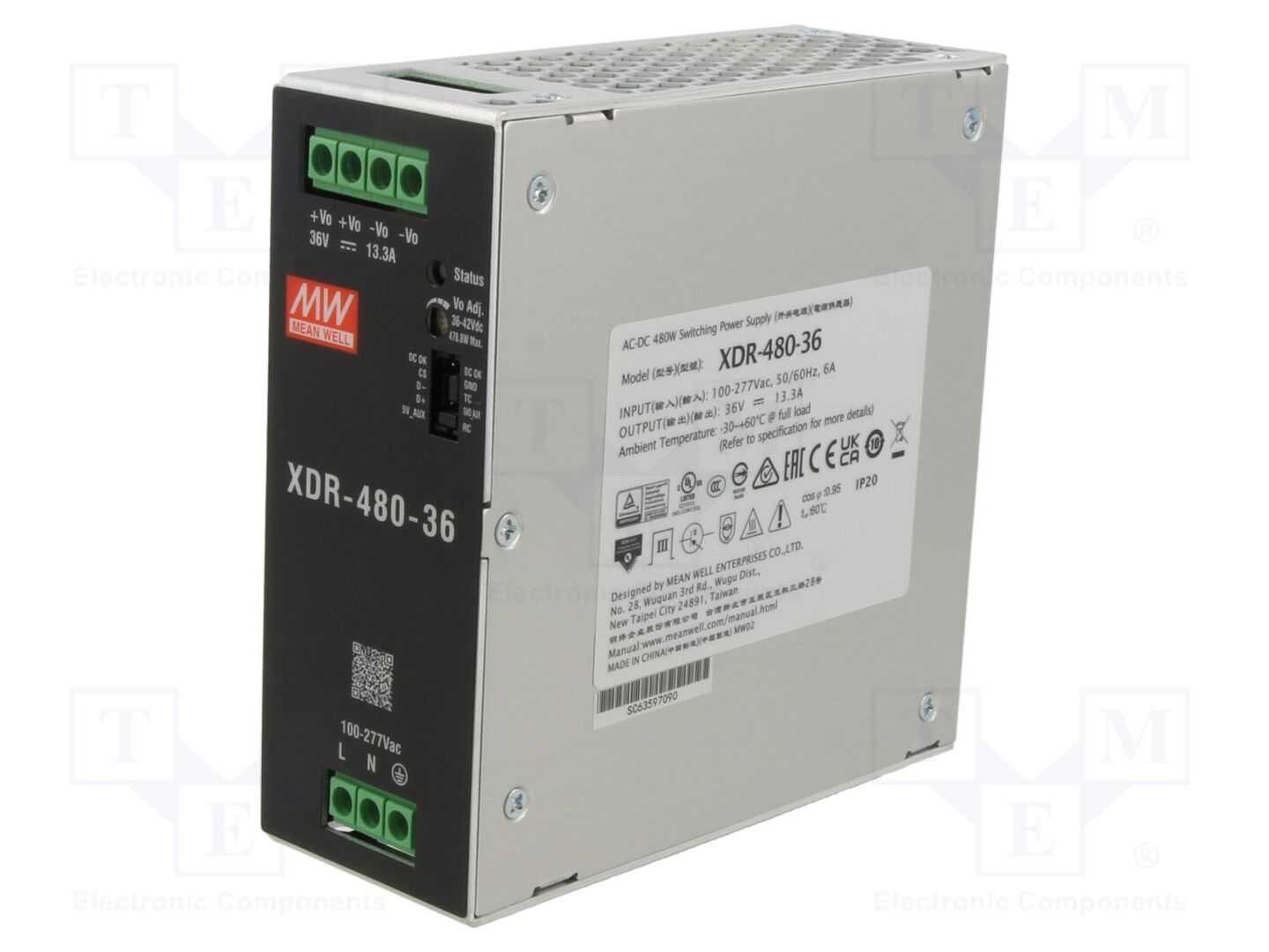 MEAN WELL XDR-480-36 DIN-kisko-teholähde 480W