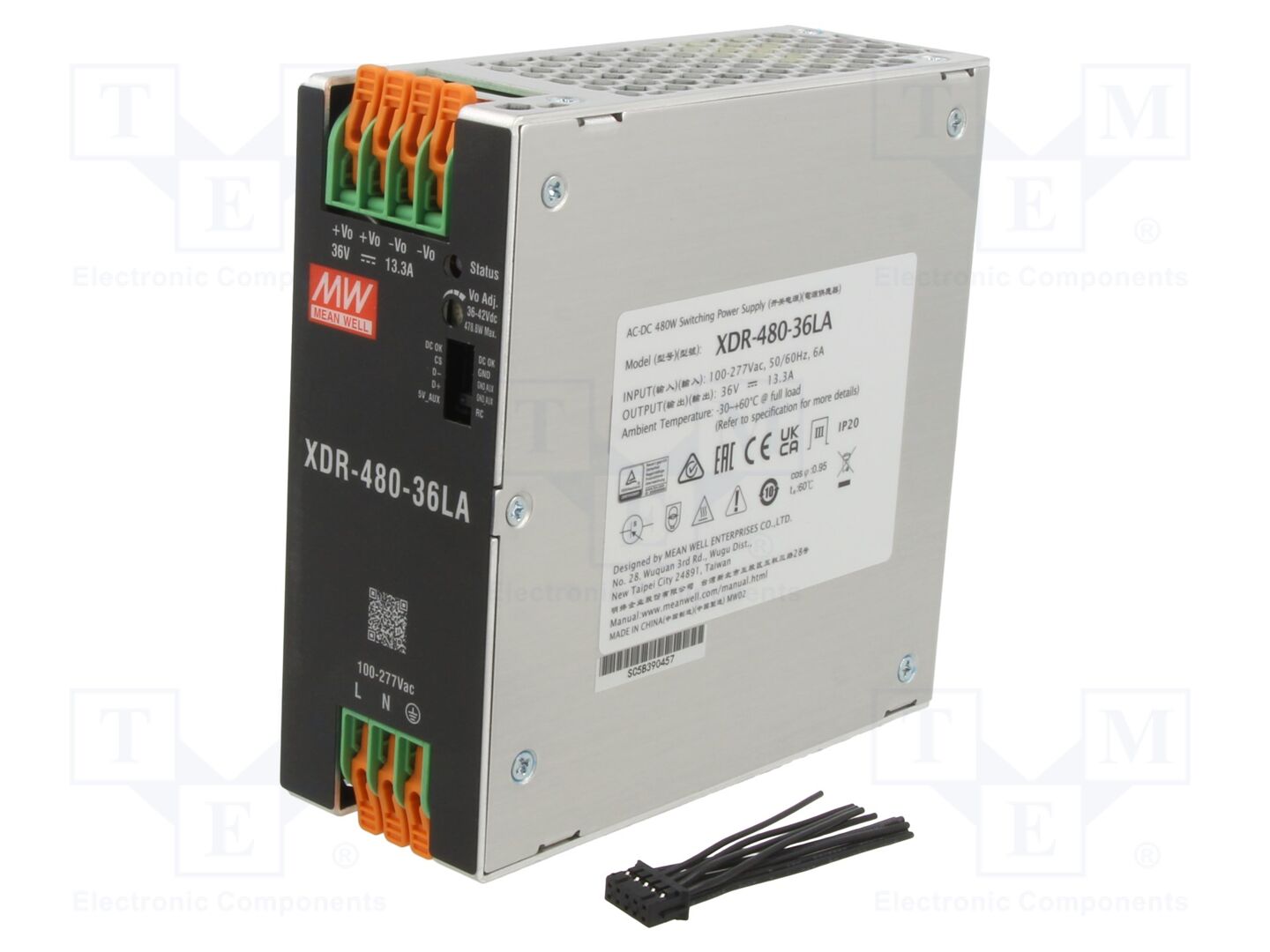 MEAN WELL XDR-480-36LA DIN-kiskoon asennettava kytkentäsähkönsyöttö 480W 36VDC