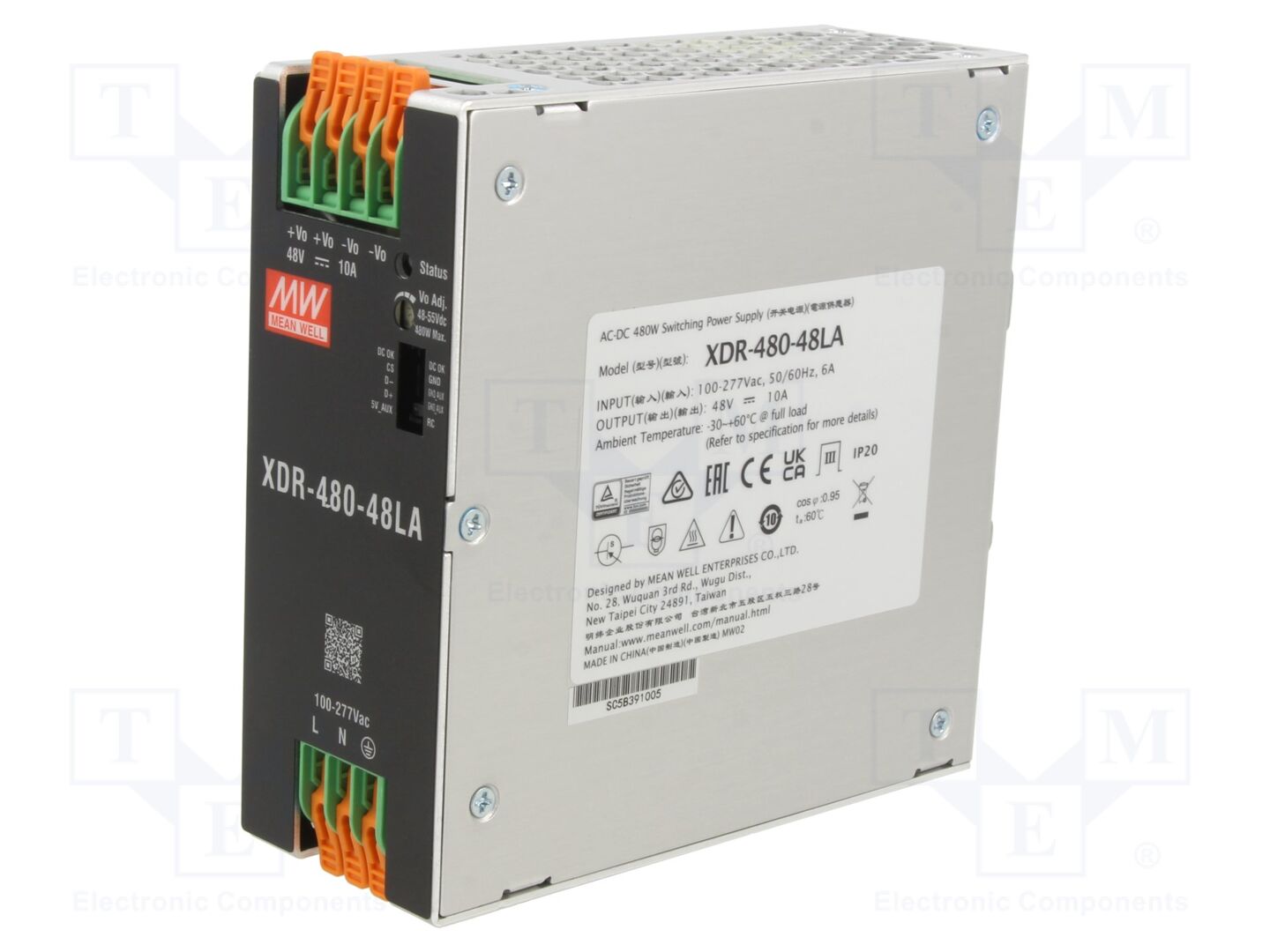 MEAN WELL XDR-480-48LA DIN-kiskoasennettava teholähde 480W