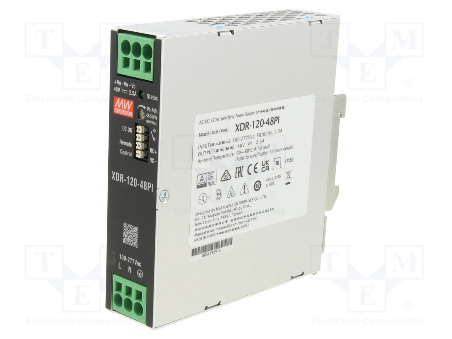 MEAN WELL XDR-120-48PI DIN-kiskoon asennettava kytkentävirtalähde 120W 48VDC