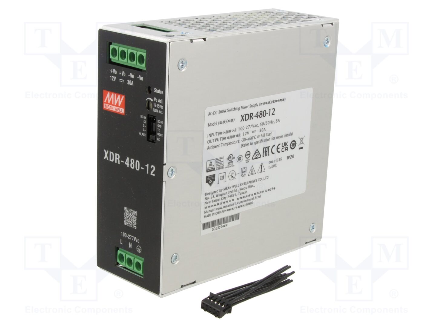 MEAN WELL XDR-480-12 DIN-kiskoon asennettava kytkentävirtalähde 480W 12VDC