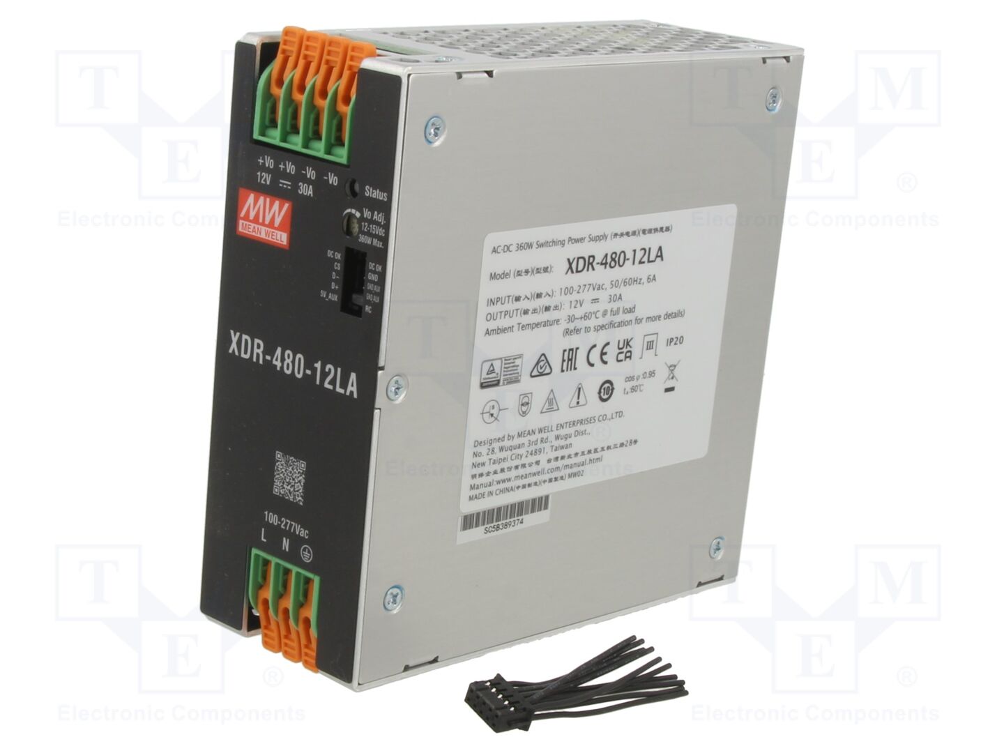 MEAN WELL XDR-480-12LA DIN-kiskoon asennettava kytkentävirtalähde 480W 12VDC