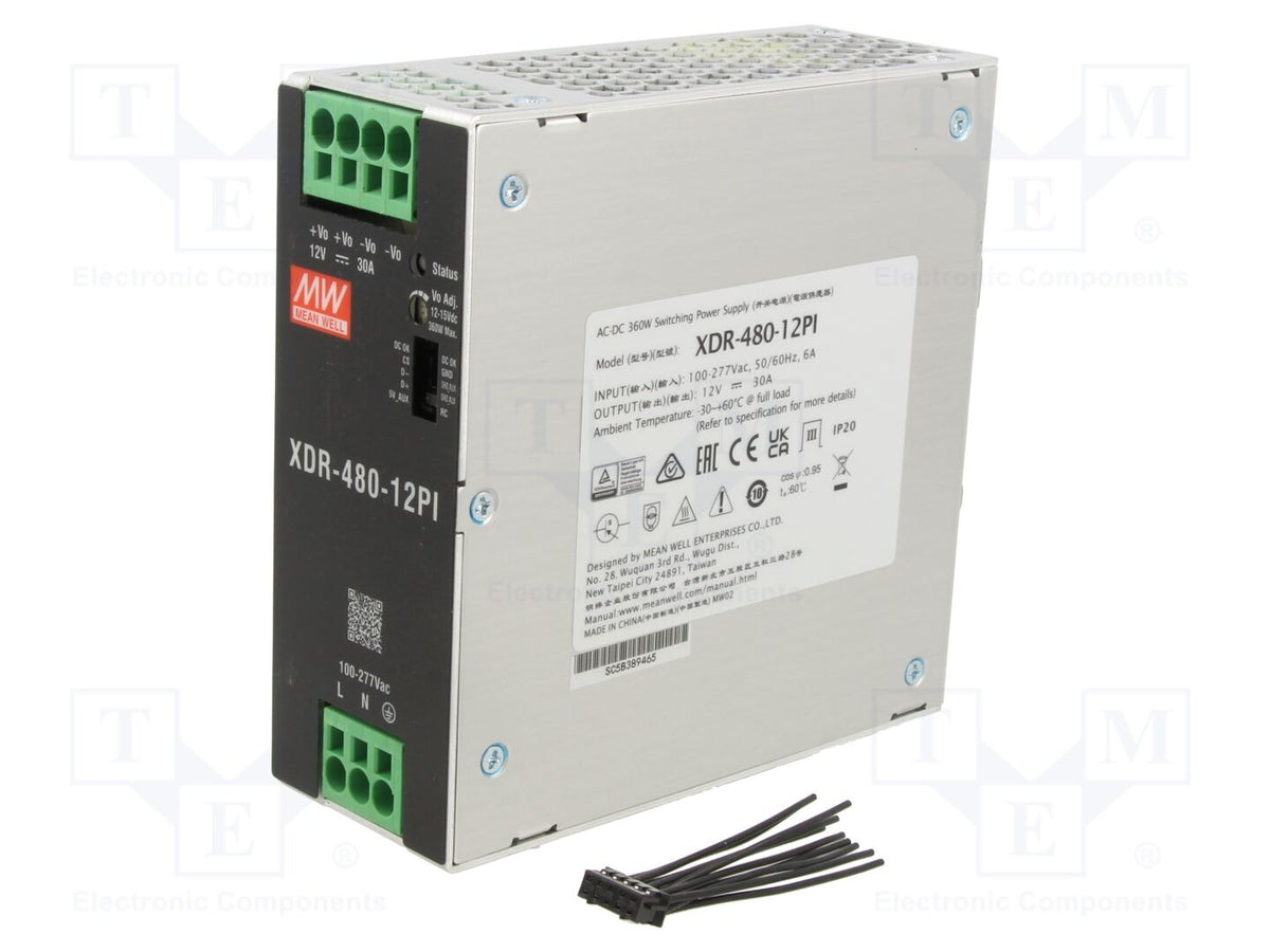 MEAN WELL XDR-480-12PI DIN-kiskokäyttöinen kytkentävirtalähde 480W 12VDC