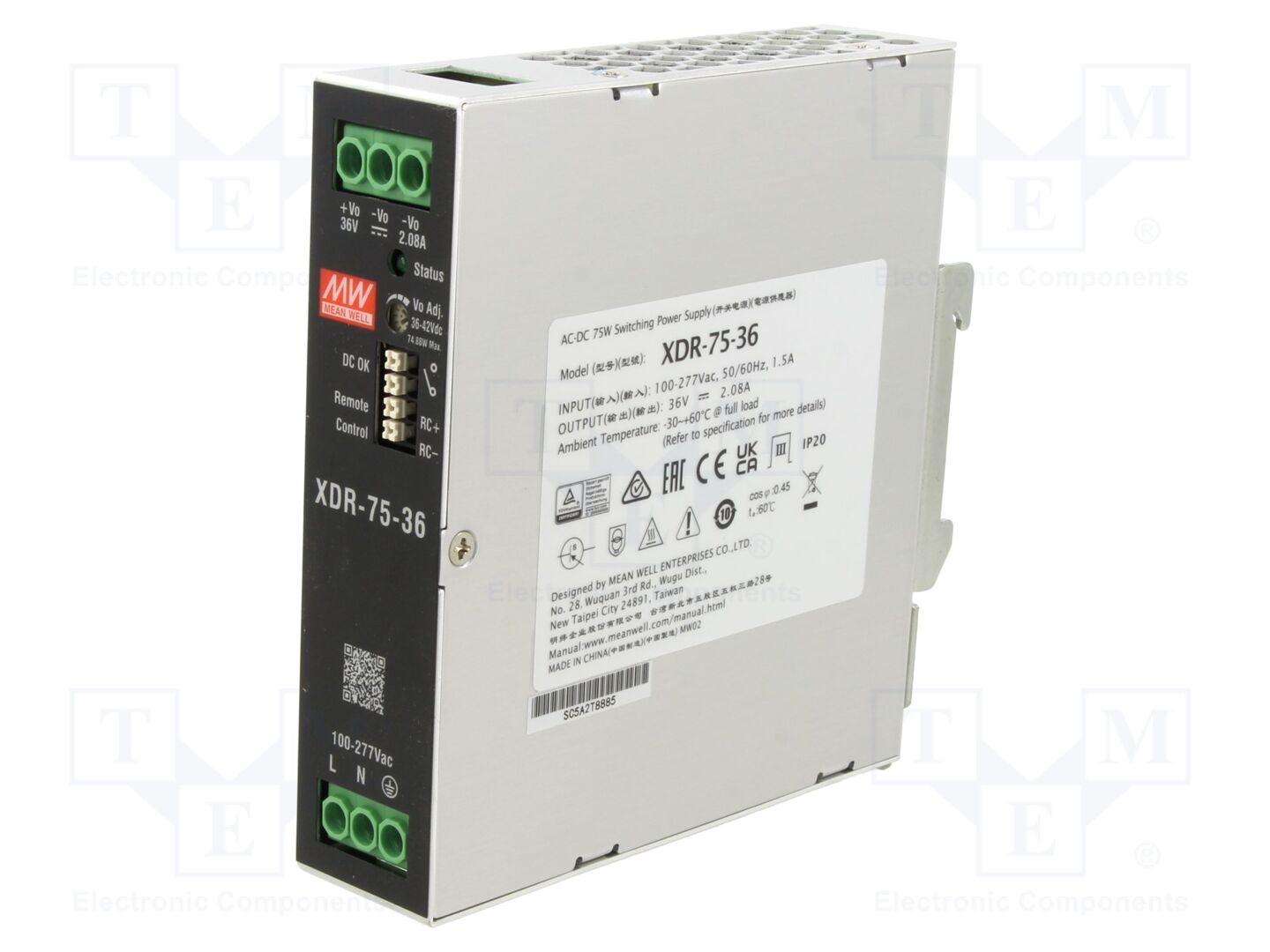 MEAN WELL XDR-75-36 DIN-kiskokäyttöinen kytkinlähde 75W 36VDC
