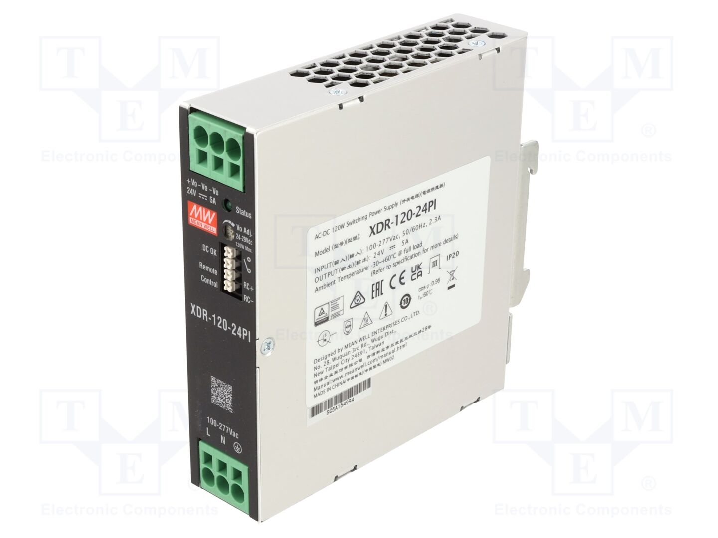 MEAN WELL XDR-120-24PI DIN-kiskoasennettava teholähde 120W