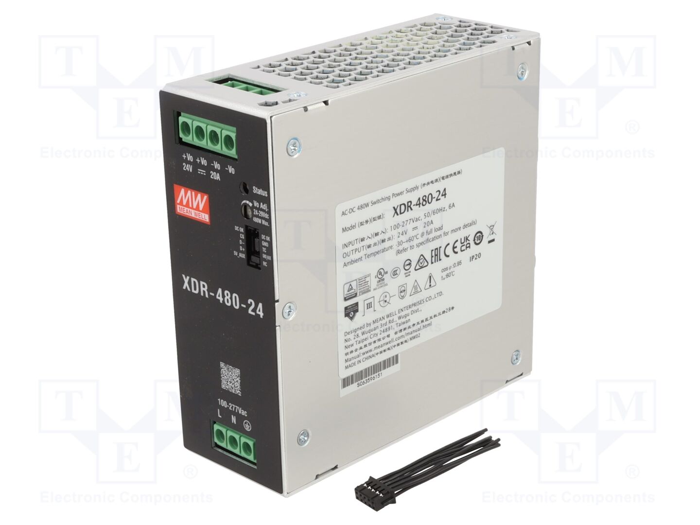 MEAN WELL XDR-480-24 DIN-kiskoon asennettava kytkentävirtalähde 480W 24VDC