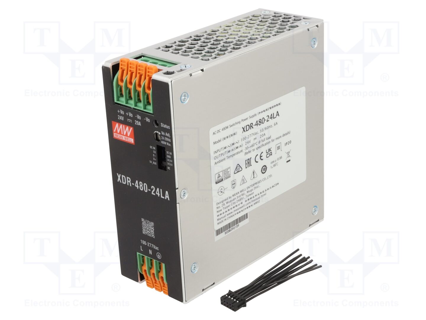 MEAN WELL XDR-480-24LA DIN-kiskoon asennettava kytkentäsähkönsyöttö 480W 24VDC