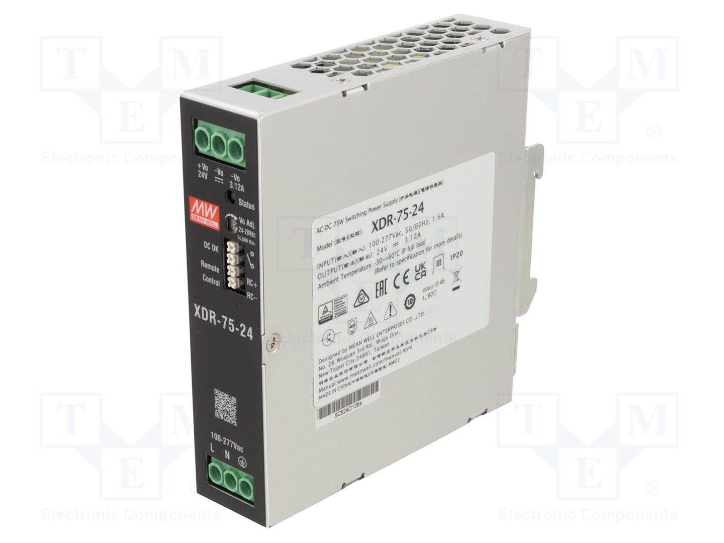 MEAN WELL XDR-75-24 DIN-kisko teholähde 75W