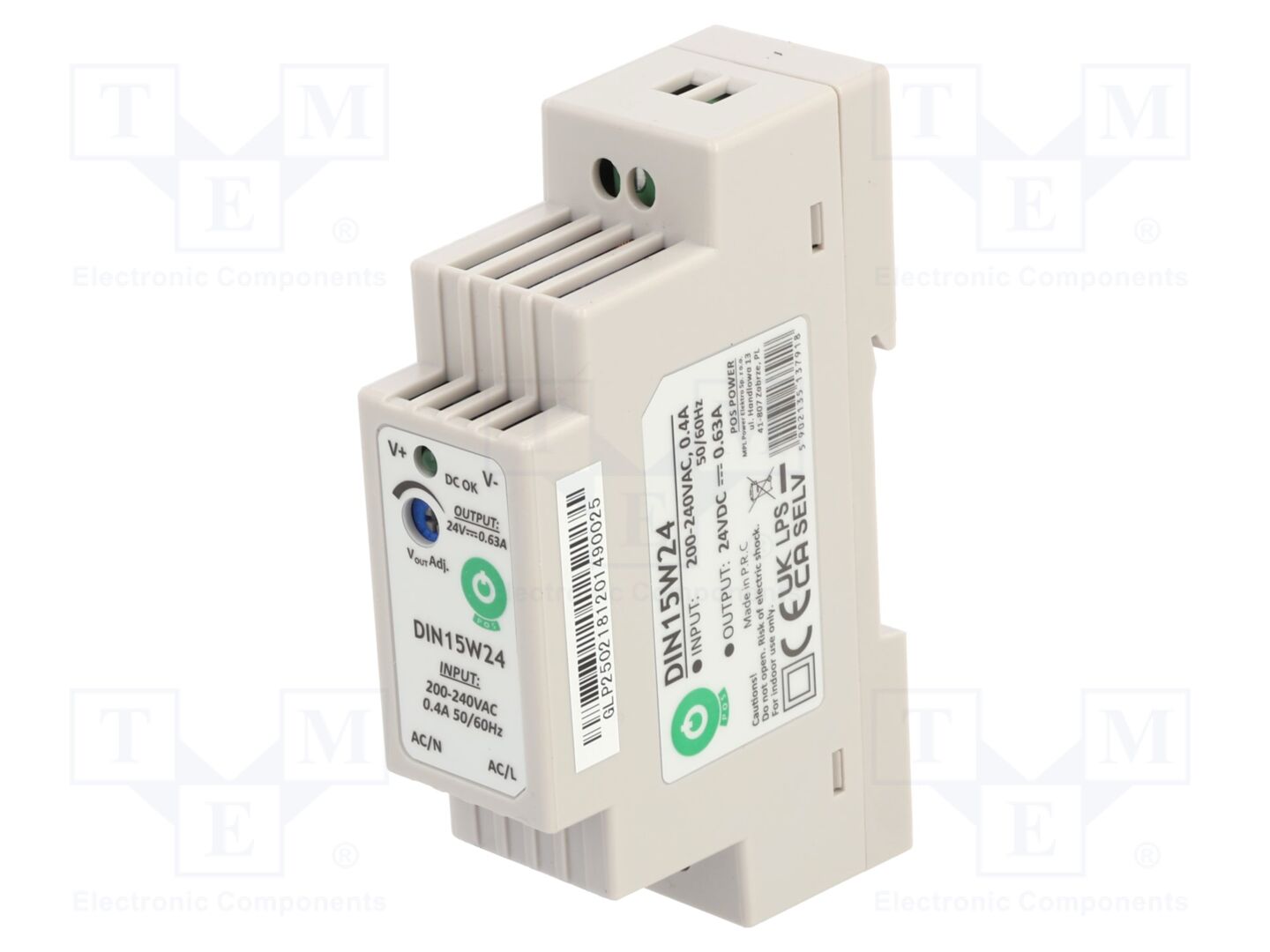 POS POS-DIN15W24 DIN-kiskoon asennettava kytkentävirtalähde 15W 24VDC