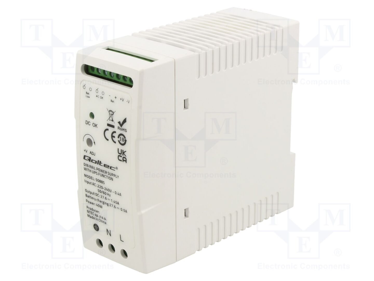 QOLTEC 50885 DIN-kiskoon asennettava kytkentävirtalähde 40W 27.6VDC 1.45A