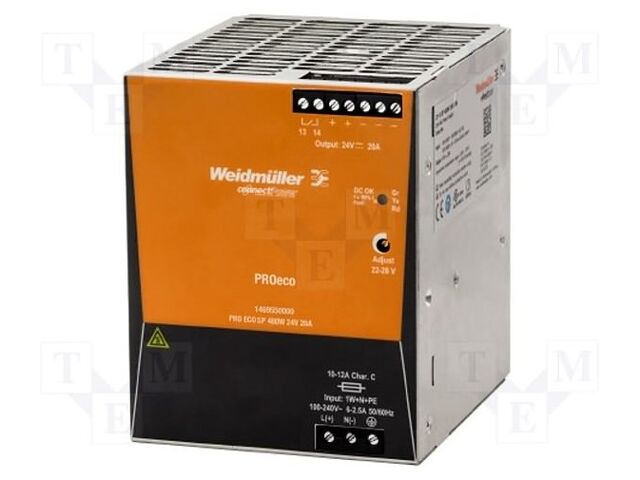 WEIDMÜLLER PROECO3-480W24V20A DIN-kiskoon asennettava kytkentävirtalähde 480W 24VDC 20A