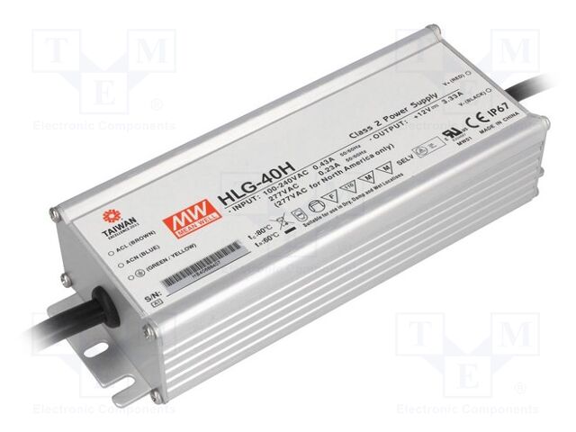 MEAN WELL HLG-40H-24 LED-verkkolaite 40W 24VDC 1.67A