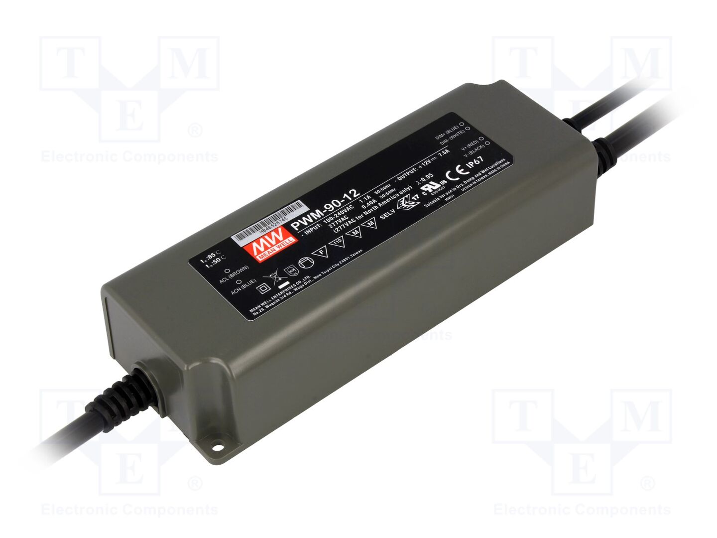 MEAN WELL PWM-90-12 LED-virtalähde 90W 12VDC 7,5A IP67