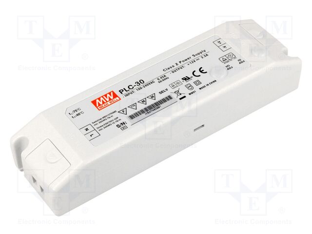MEAN WELL PLC-30-27 LED-virtalähde 30,24W 27VDC 1,12A